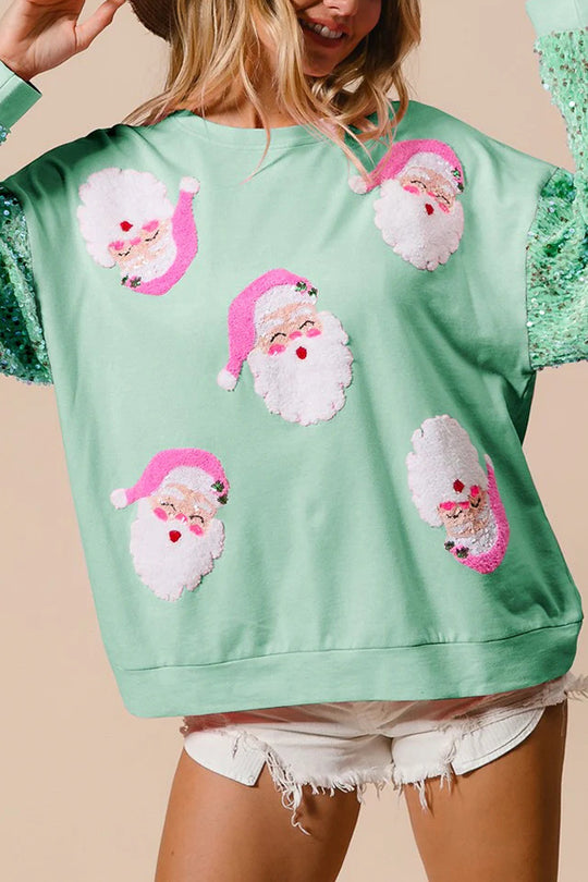 Christmas Loose Round Neck Sequined Sleeve Sweatshirt