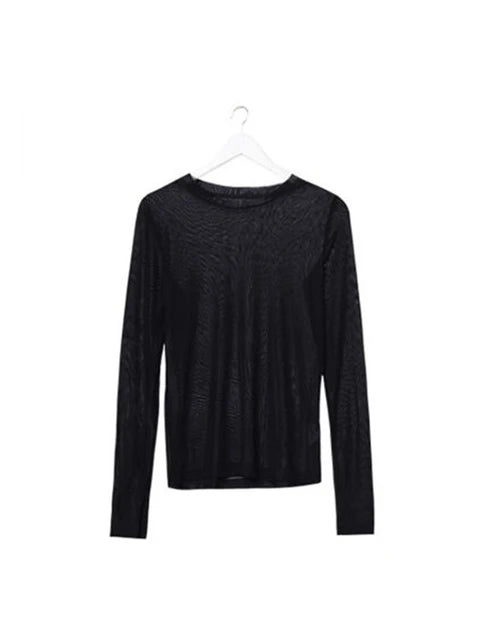 T Shirt See Through Transparent Mesh Tops Long Sleeve T-shirt Pink Green Top Basic Tops for