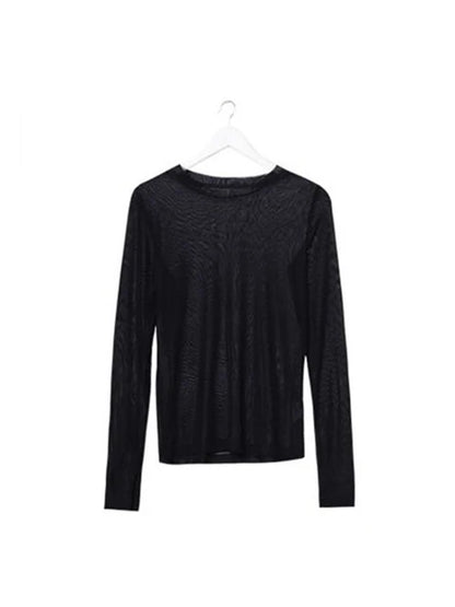 T Shirt See Through Transparent Mesh Tops Long Sleeve T-shirt Pink Green Top Basic Tops for