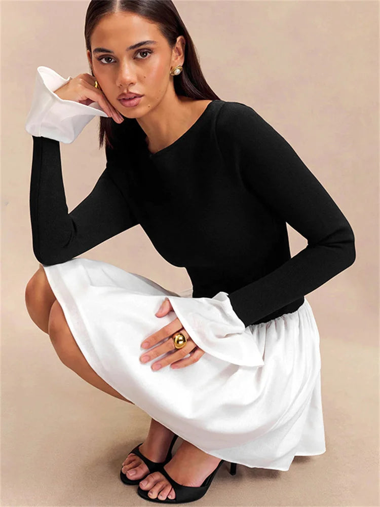 Ruffled Contrast Mini Dress ’s Patchwork High Waist Party Dress Female Y2k Mini Dress New