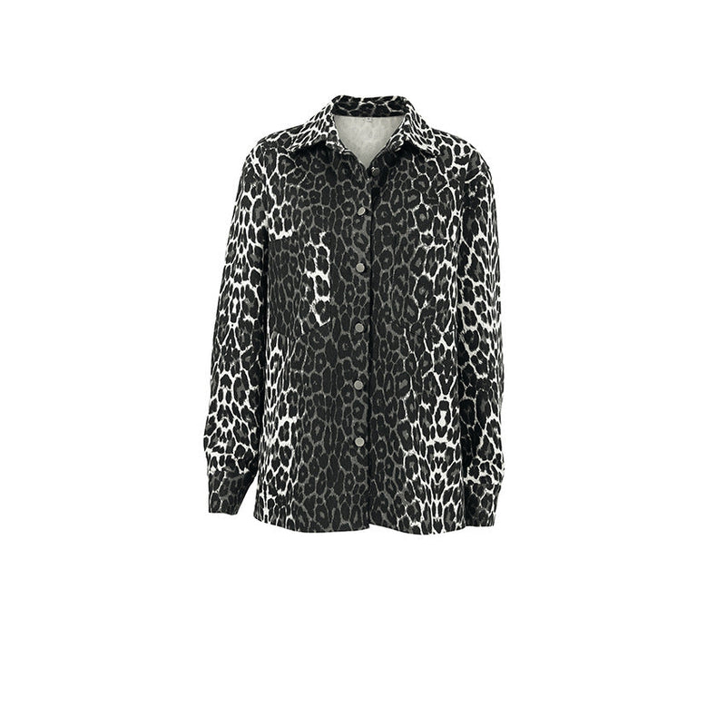 Leopard Print Long Sleeve Jacket Tops Coat