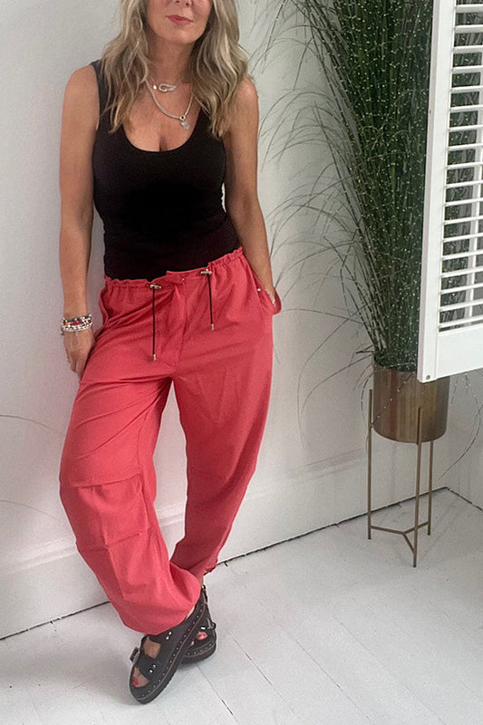 Callings Drawstring Waist Pocketed Oversized Cargo Pants