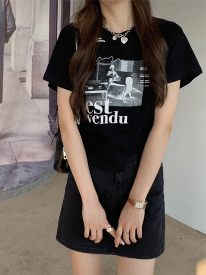 Woman T-shirts Summer Short Sleeve T Shirt Graphic Tee Tops Korean Style Tshirt Femme Y2k Clothes