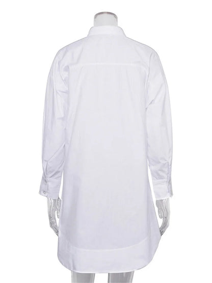 White Loose Shirts for See-through Patchwork Cardigan Coat Lapel Slim Long Sleeve Oversized Blouse Shirt