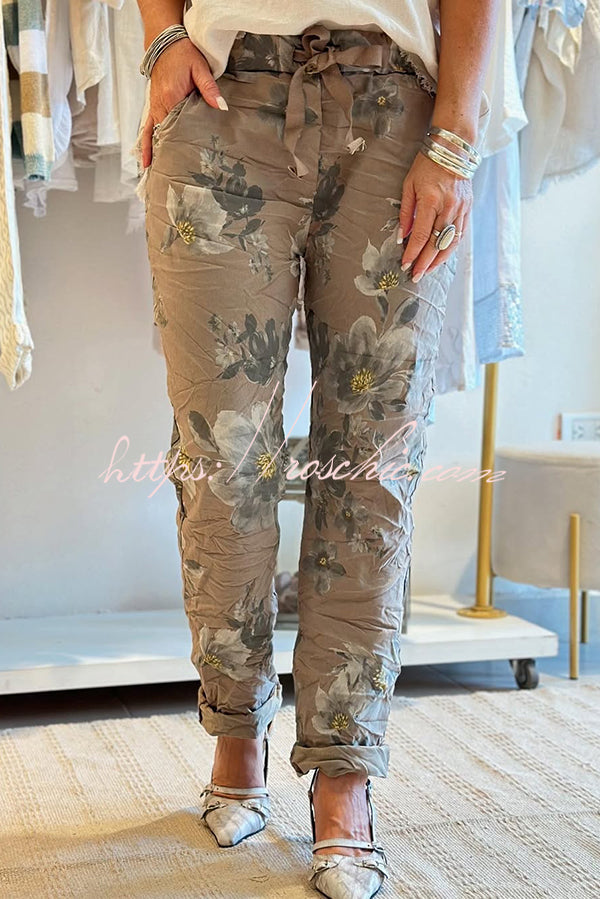 Print Elastic Waist Pocket Pants