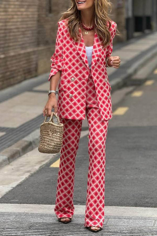 Geometric Print Pocket Suit Pants