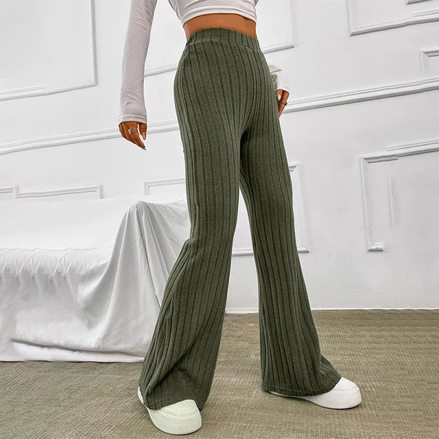 Fall New Wide Pit Stripe Knitted Wide-legged Pants for Keep Warm in Autumn and Winter Streetwea