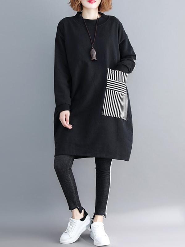 Pocket Long Sweatshirt Short Dress