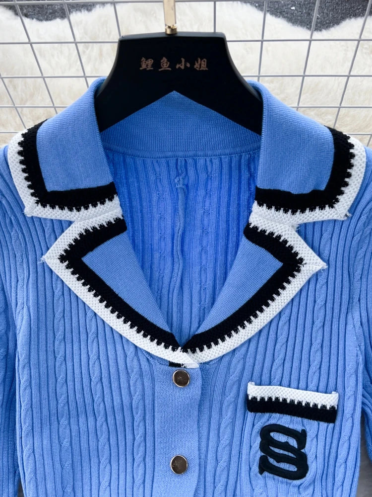 Knitted Dress Spring Autumn Long Sleeve V-neck Bodyon Dresses Slim A-line Single Breasted Sweater Robe