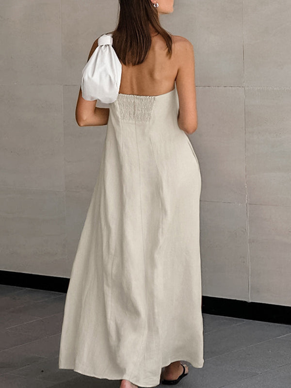 A-line Loose Elasticity Pockets Color Zipper Tube Maxi Dresses