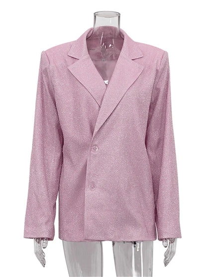 Sparkly Blazers for Oversized Loose Sliver Black Gliiter Jackets Blazer Set Pink Coat Party Outfits