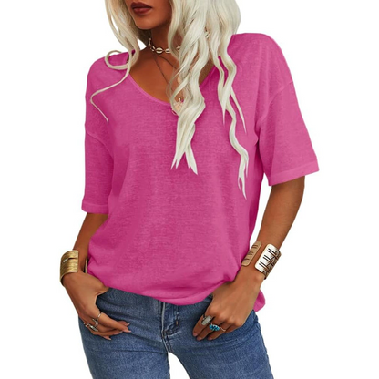 Color Short Sleeve V-neck T-shirt Top