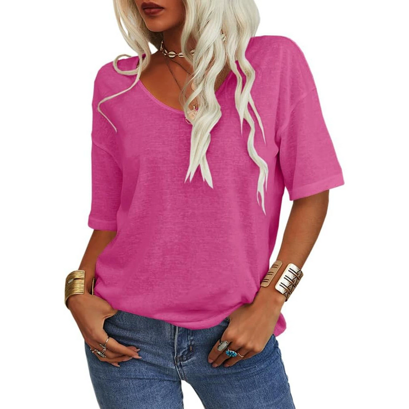 Color Short Sleeve V-neck T-shirt Top