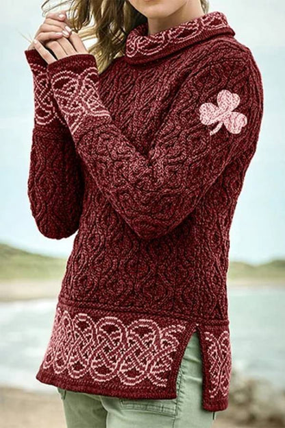 Celtic Knotted Clover Creative Jacquard Turtleneck Sweater