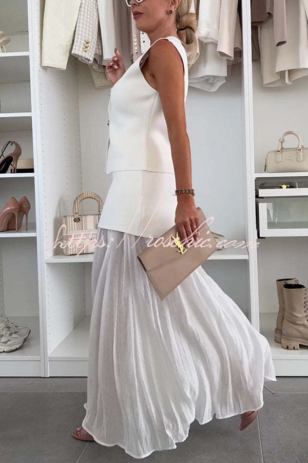 Stylish and Knit Spliced Tulle Elastic Waist Pleated Maxi Skirt
