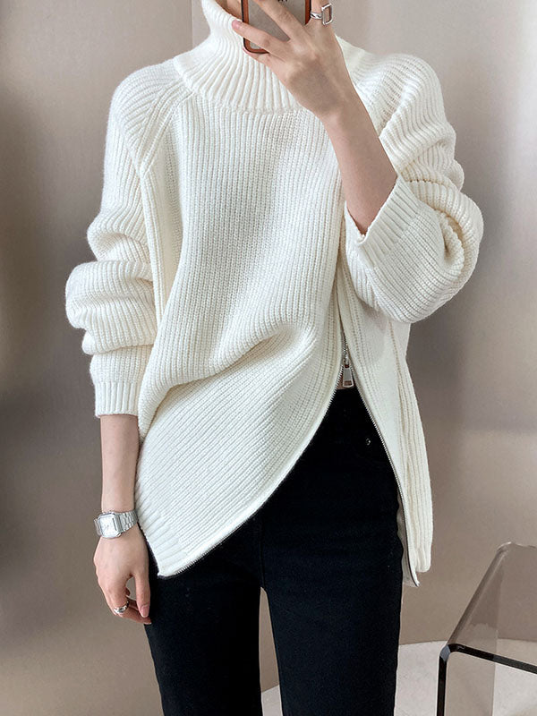 Urban Grey Halter-neck Split-side Zip-up Long Sleeve Sweater An1033
