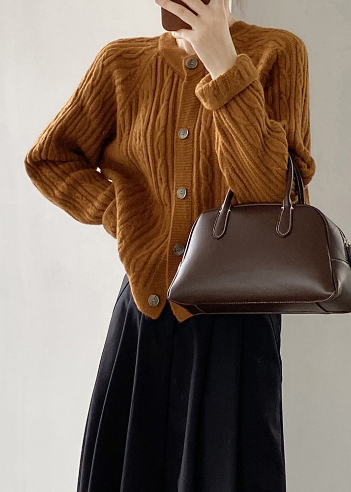 French Grey O-neck Button Cable Knit Coat Fall Af1100