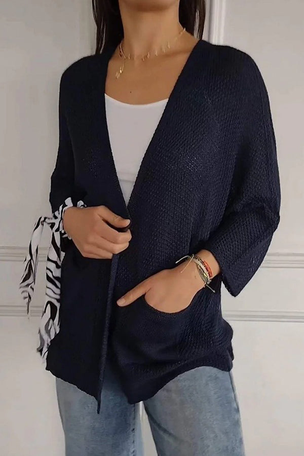 Color Loose Long Sleeve Pocket Knitted Cardigan