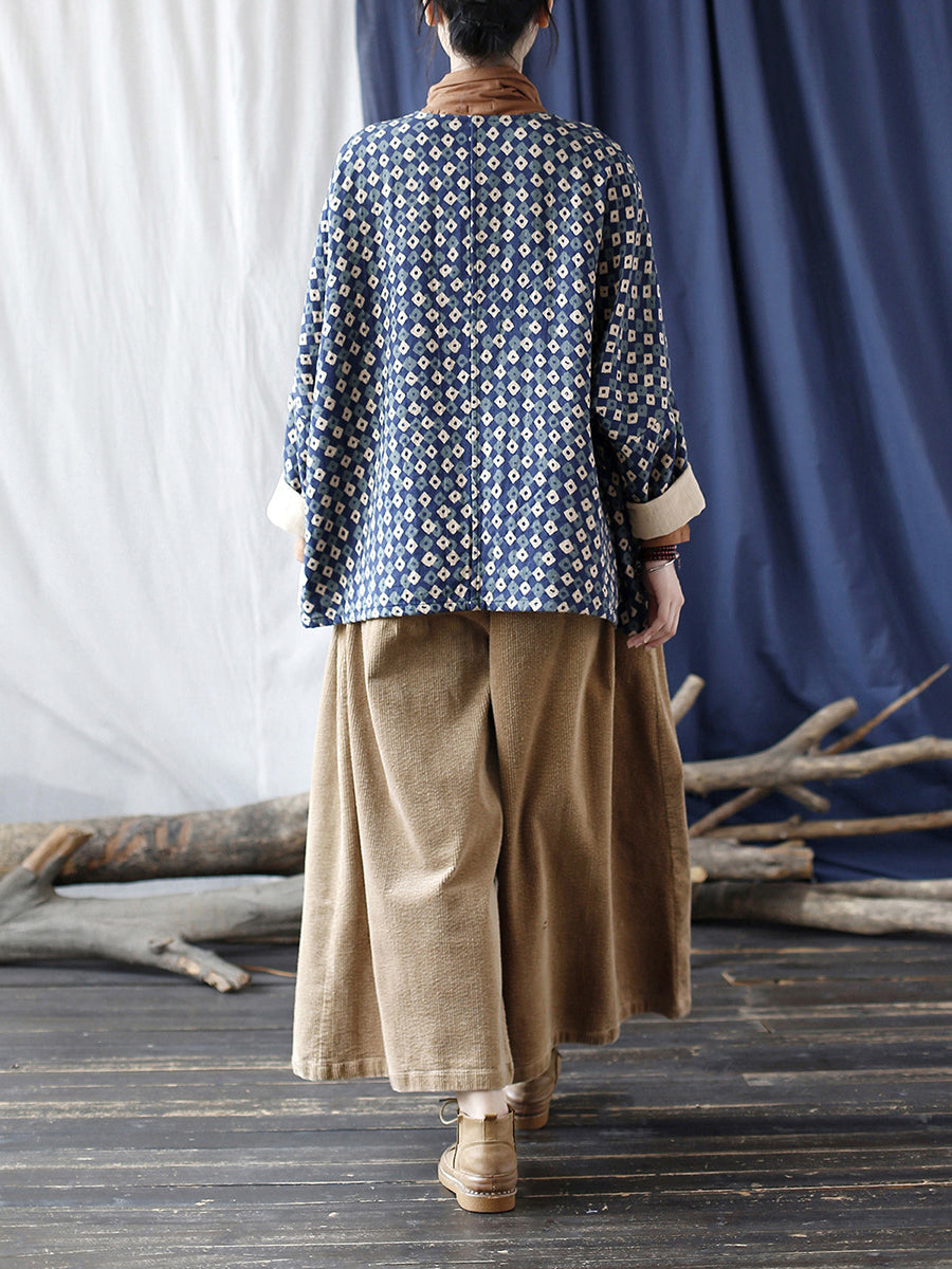 Artsy Retro Plaid Spliced Batwing Sleeve Coat At1077