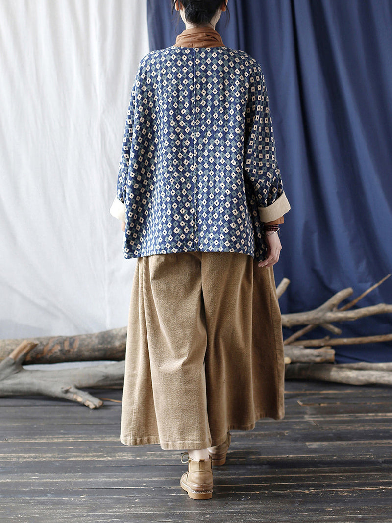 Artsy Retro Plaid Spliced Batwing Sleeve Coat At1077