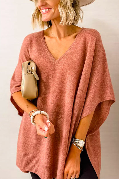 Chicest V Neck Loose Fit Poncho Sweater