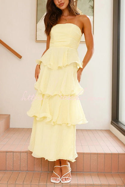Pure Color Tube Top Backless Multi-layered Maxi Dress