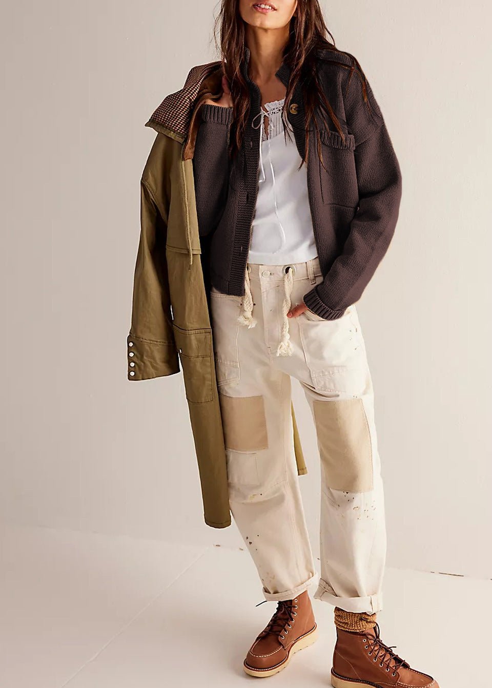 Knitted Button-down Cardigan With Stand Collar