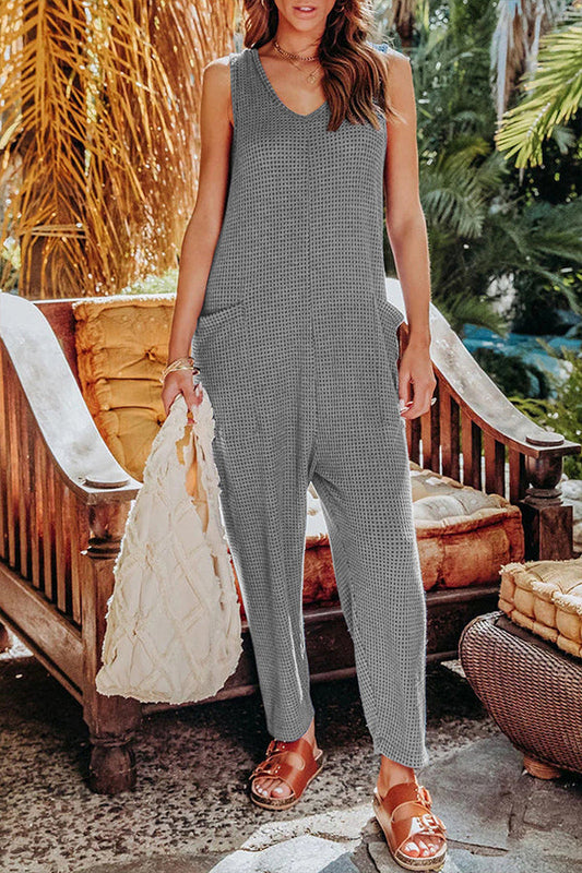 Pocket V Neck Loose Jumpsuits