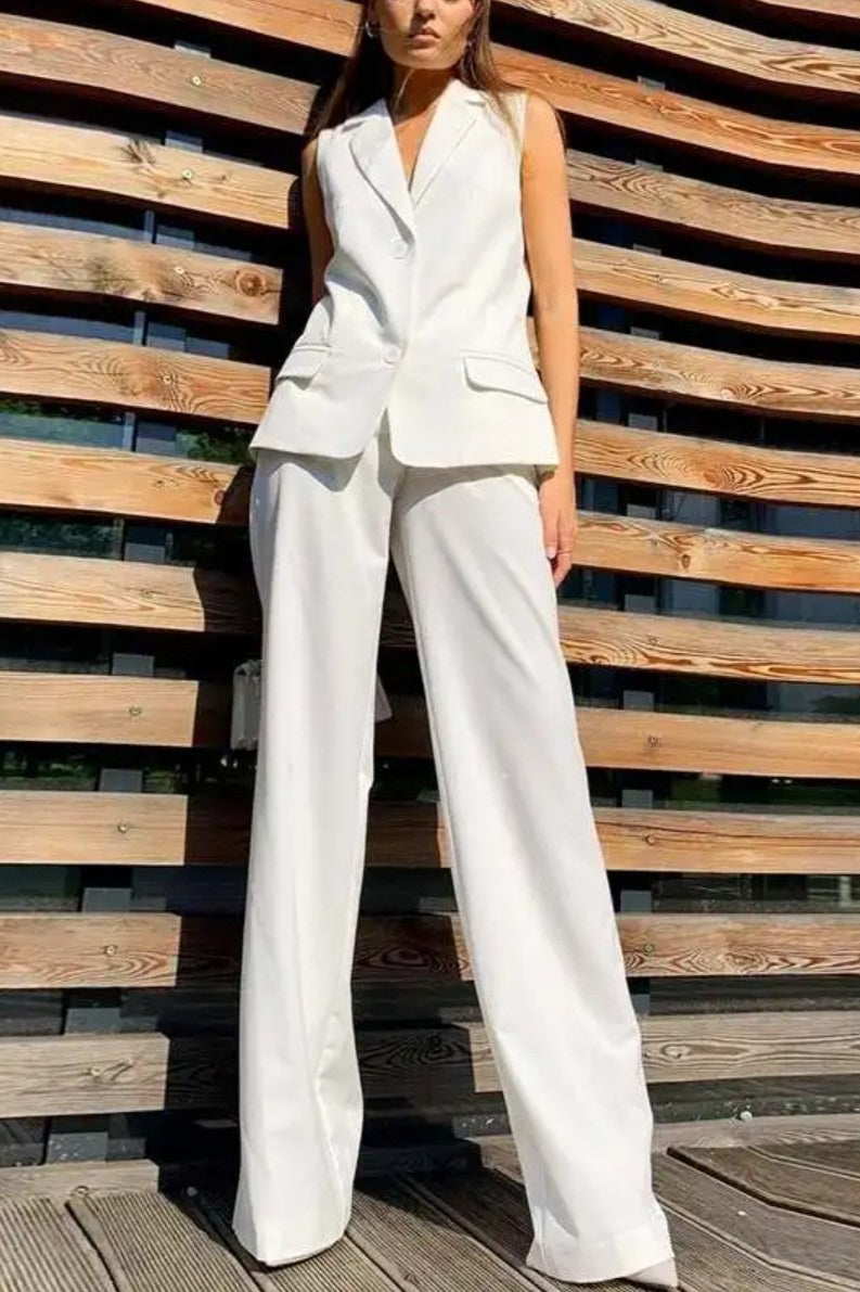 Flowy Wide-leg Pant With Matching Vest Blazer