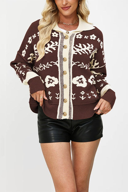 Square Collar Button Loose Knit Cardigan