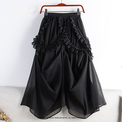 Steampunk Black Ptachwork Fungus Edge Folds Tulle Skirt