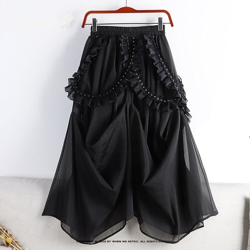 Steampunk Black Ptachwork Fungus Edge Folds Tulle Skirt