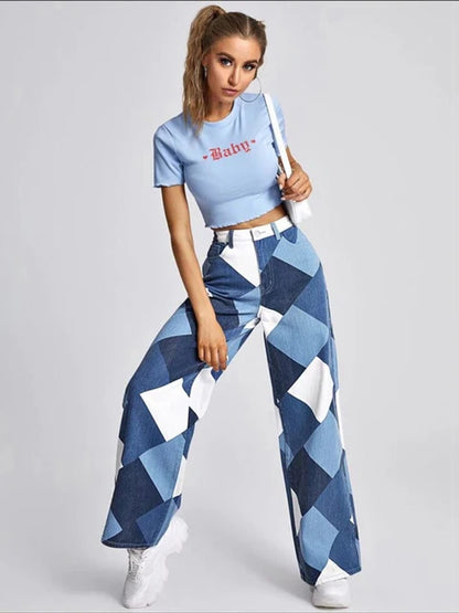 Argyle Plaid Straight Pants High Waist Jeans Y2k Harajuku Aesthetic Trousers Checkered New
