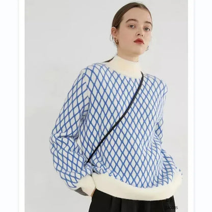 Striped Knitted Sweater Slim Loose Turtleneck ’s Tops Autumn Sport Pullover Woman High Neck