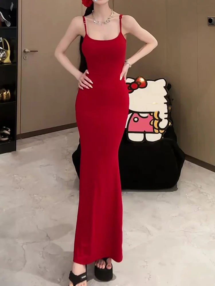 Hollow Butterfly Backless Dresses Y2k Summer Outfits Lady Red Maxi Dress Bodycon Birthday Party Club Sundress