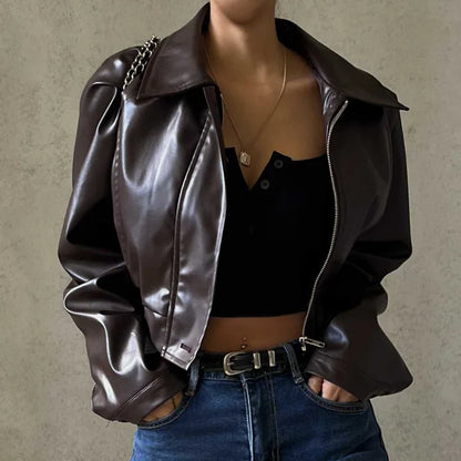 Zipper Retro Pu Jackets Winter Temperament Basic Coats Female Autumn Leather Jacket Woman
