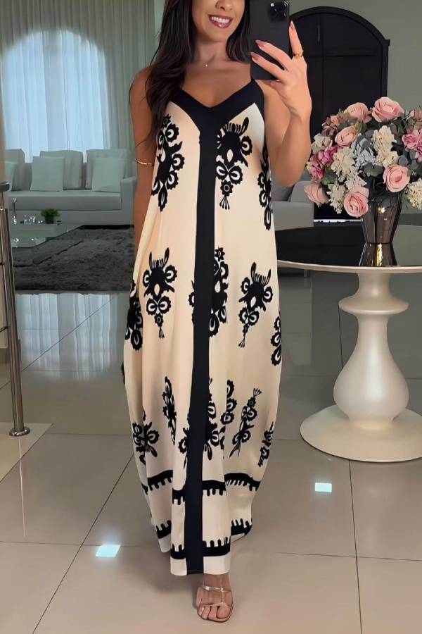 Pattern Print Patchwork Loose Maxi Dress