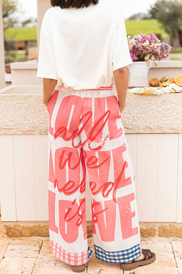 Unique Printed Elastic Waist Pocket Vacation Wide Leg Pants