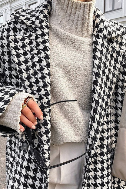 Houndstooth Long Trench Coat Overcoat