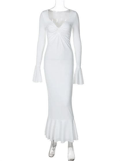 Autumn Ruffled Maxi Dress ’s High Waist Long Sleeve Commute Patchwork Party Dress Female Clothes