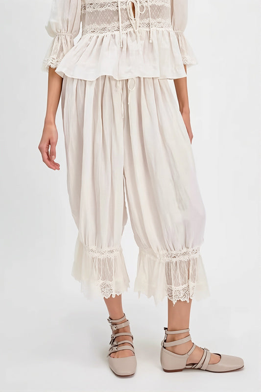 Hollow Out Lace Tie Pants