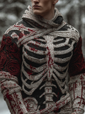 Halloween Line Design Retro Men's Knit Hooded Sweater artswardrobe