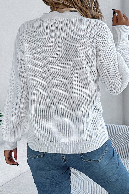 Hollow V-neck Long-sleeved Knitted Sweater
