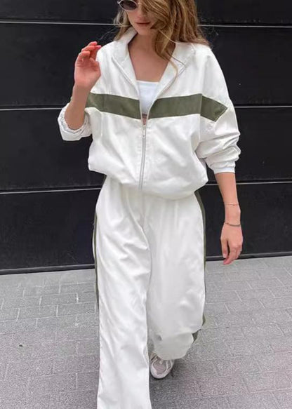Urban Edge - Contrast Zip-up Jacket and Wide-leg Pants Set