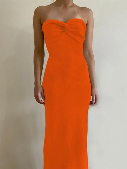 Strapless Knit Maxi Dresses for Summer Beach Party Bodycon Dress Off-shoulder Twist Knitting Evening Backless Dress
