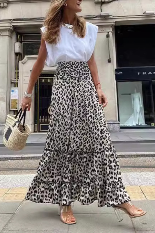 Leopard Print Long Skirt