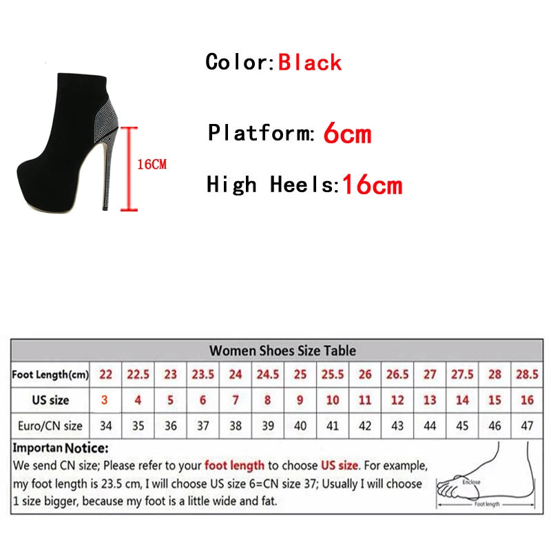 Crystal Rhinestone High Heels Stripper Pole Dance Boots Platform Shoes Booties