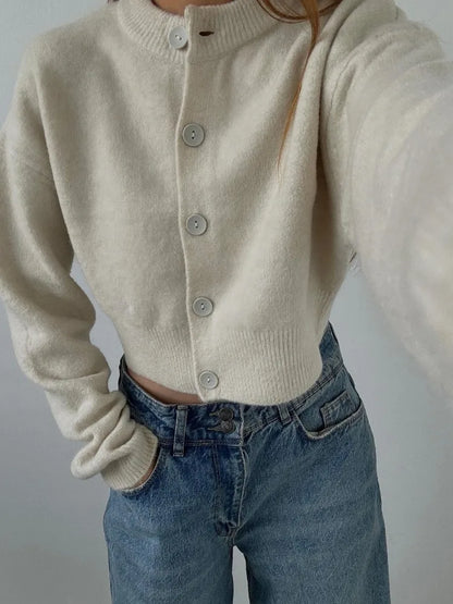 White Knitwear Patchwork Cardigan Sweater for Loose High Waist Knit Outwear ’s Coat