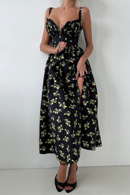 Cami Tie High Waist Slit Midi Dress