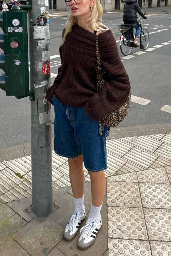 Fashionable Irregular Collar Loose Knitted Sweater